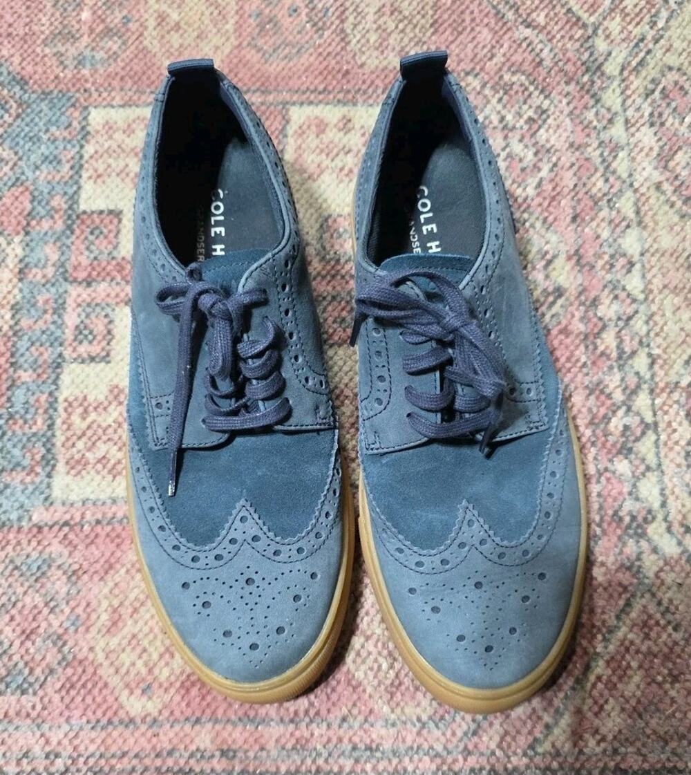 Cole Haan Mens GrandSeries Blue Suede Wingtip Sneakers Size 9 Casual Lace Up